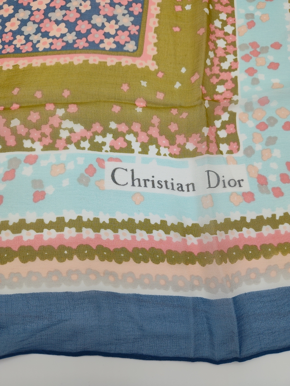CHRISTIAN DIOR Vintage Floral Chiffon Scarf w/ Original Presentation Sleeve - Picture 5 of 11